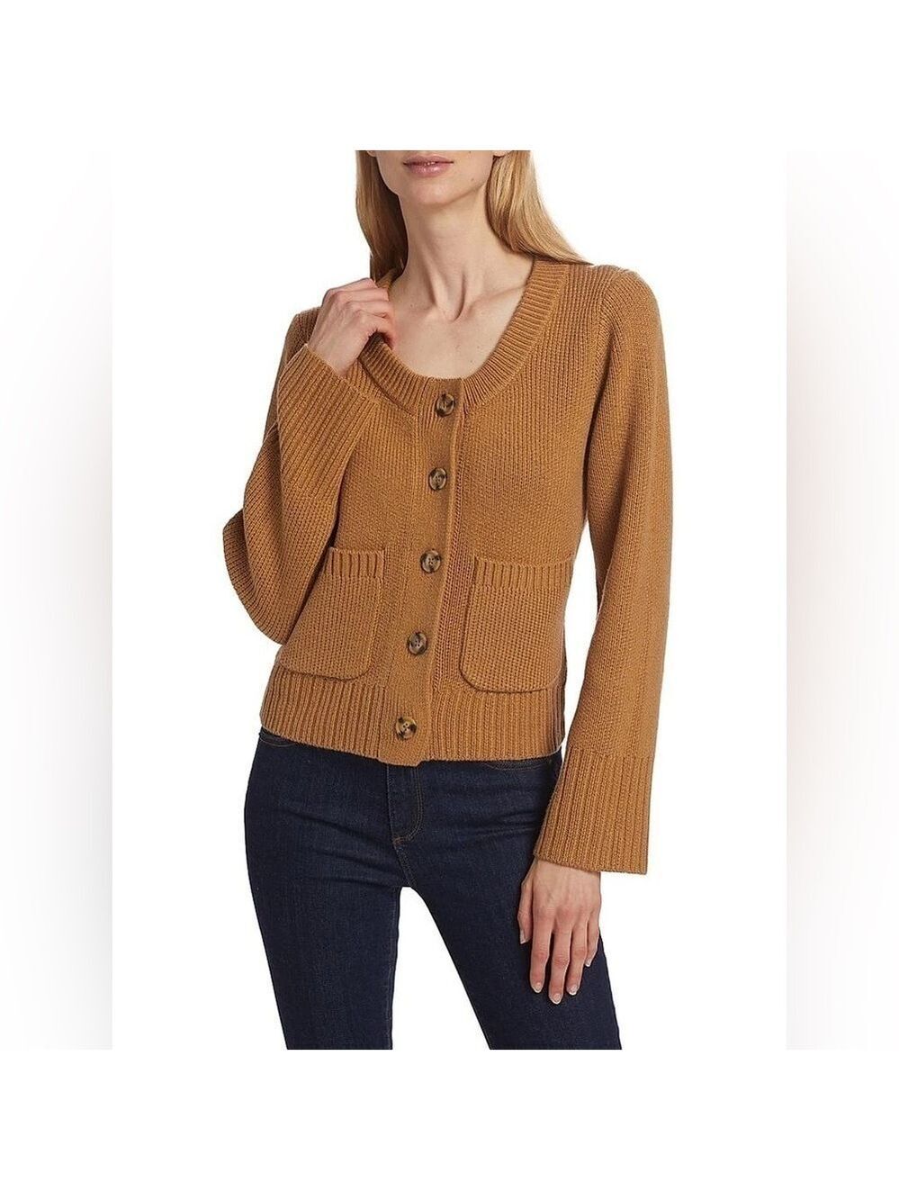 Design History Anthropologie Camel Brown Button Up Cardigan Size XS